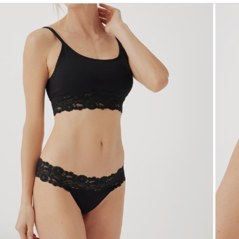 Pact Women's Watermelon Sugar Lace-Waist Thongs Set of 5, Size Small